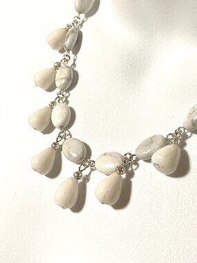 White Milky Quartz & Magnesite Chandelier Necklace, Gemstone Fringe Necklace